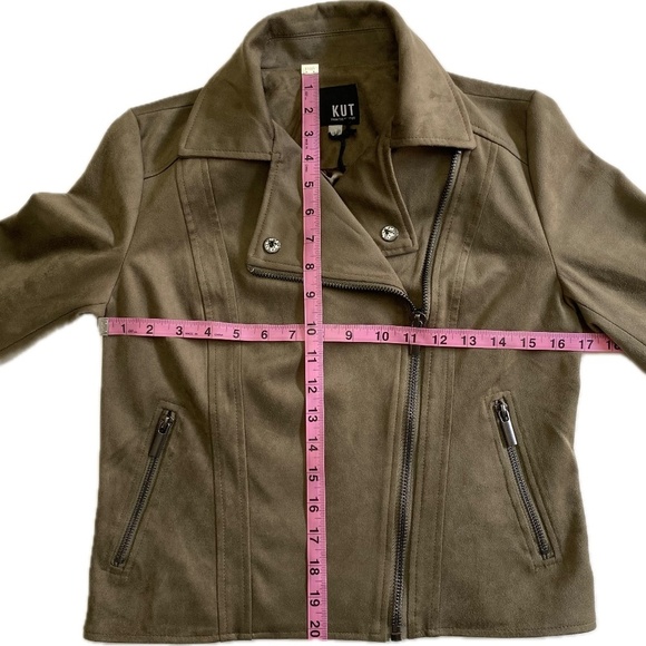 KUT from the Kloth, Edith Faux Suede Moto Jacket, Canyon (Brown/Tan) Size XS NWT - Picture 8 of 14